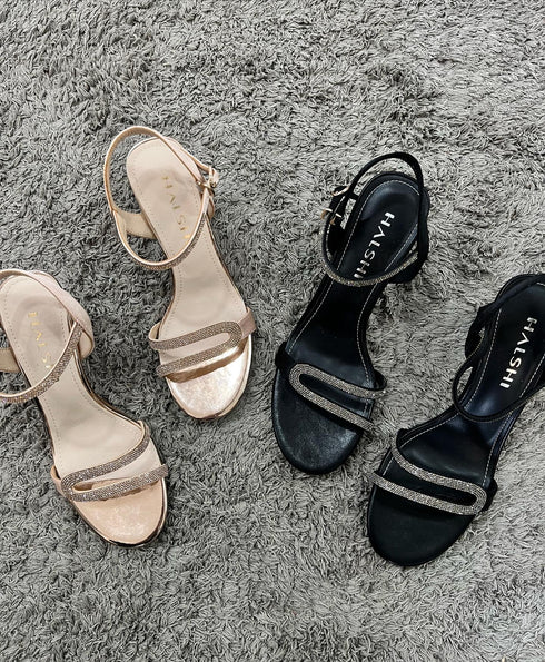 Shimmer Buckle Strap Heel